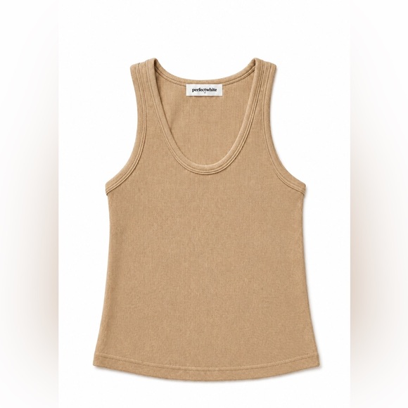 perfectwhitetee Tops - perfectwhitetee Ribbed Tank in Camel Brown